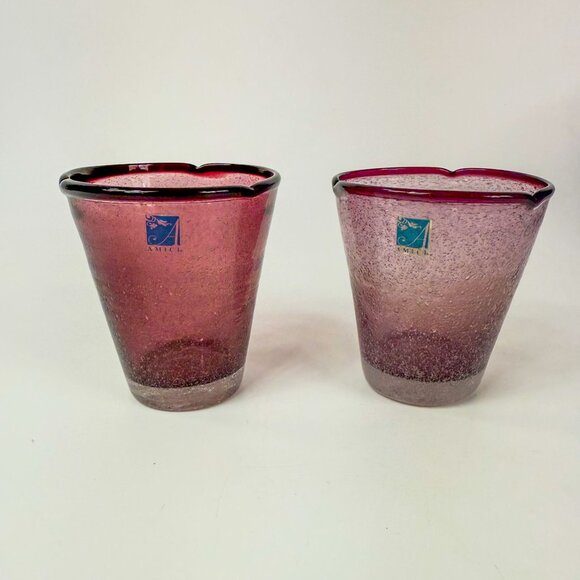 Z Gallerie Amici Provence Purple Amethyst Art Glass Air Bubble Glasses Set Of 2 - Picture 1 of 7